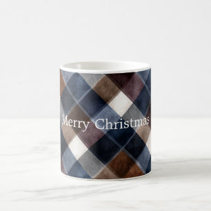 Taza De Café Azul Rojo Blanco Gris Cuadrados Navidad País
