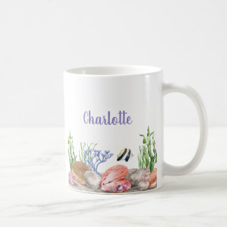 Taza De Café Azul rosa moderno bajo la acuarela del mar