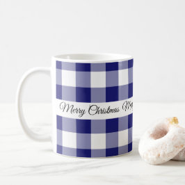 Taza De Café Azul Rústico de Cuadros Feliz Navidad 