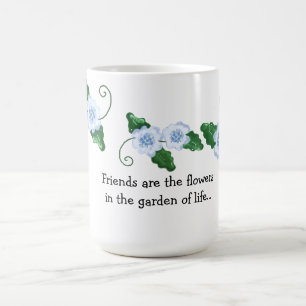 Taza De Café Azul Suave Floral con Frase de Amistad