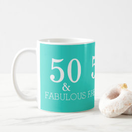 Taza De Café Azul Turquesa Blanco 50 Y Fabuloso Cumpleaños