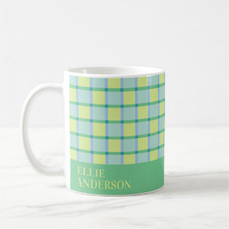 Taza De Café Azul Verde Lima Cuadros Moderno Personalizado