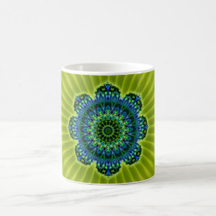 Taza De Café azul verde Mandala   flor ligera