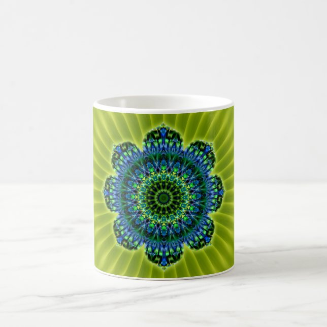 Taza De Café azul verde Mandala | flor ligera (Centro)