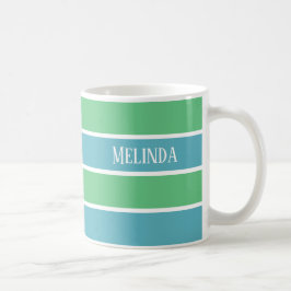 Taza De Café Azul / Verde Tiras Nombre Mug