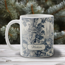 Azul Vintage Floral Toile de Jouy Monograma