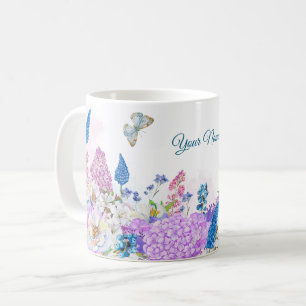 Taza De Café Azul violeta Fresco Floral florecimiento del veran