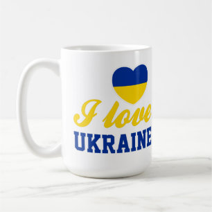 TAZA DE CAFÉ AZUL Y AMARILLO AMO A UCRANIA CON CORAZÓN