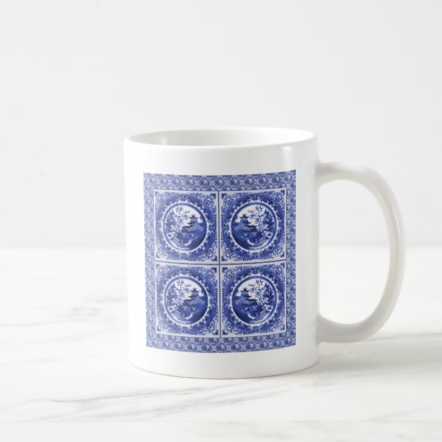 Taza De Café Azul y blanco, diseño del modelo del sauce (Derecha)