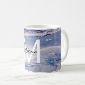 Taza De Café Azul Y Blanco Monograma