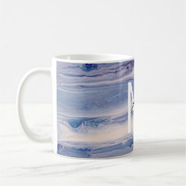 Taza De Café Azul Y Blanco Monograma