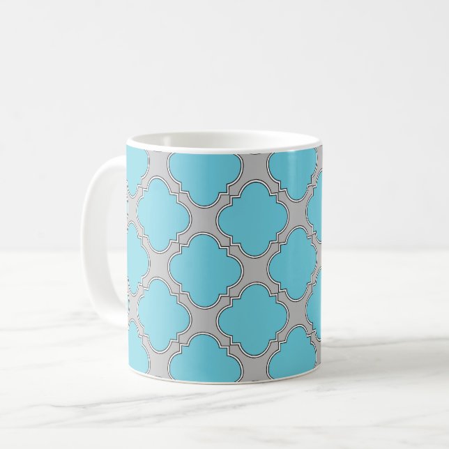 Taza De Café azul y gris de quatrefoil (Anverso izquierdo)