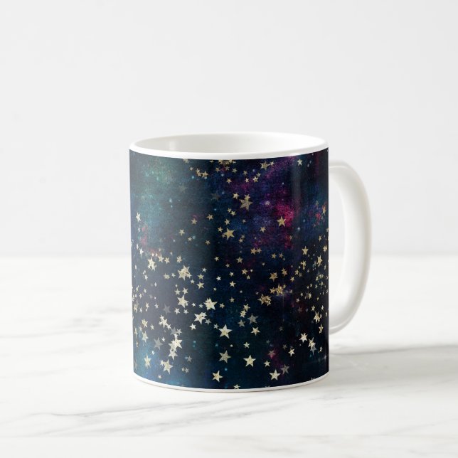 Taza De Café Azul y oro bajo el cielo nocturno de las estrellas (Anverso derecho)