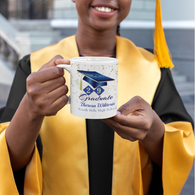 Taza De Café Azul y oro de graduación personalizado (Personalized Graduation Blue & Gold Coffee Mug)