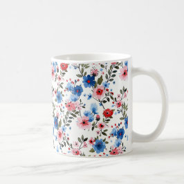 Taza De Café Azul y Rojo Floral 