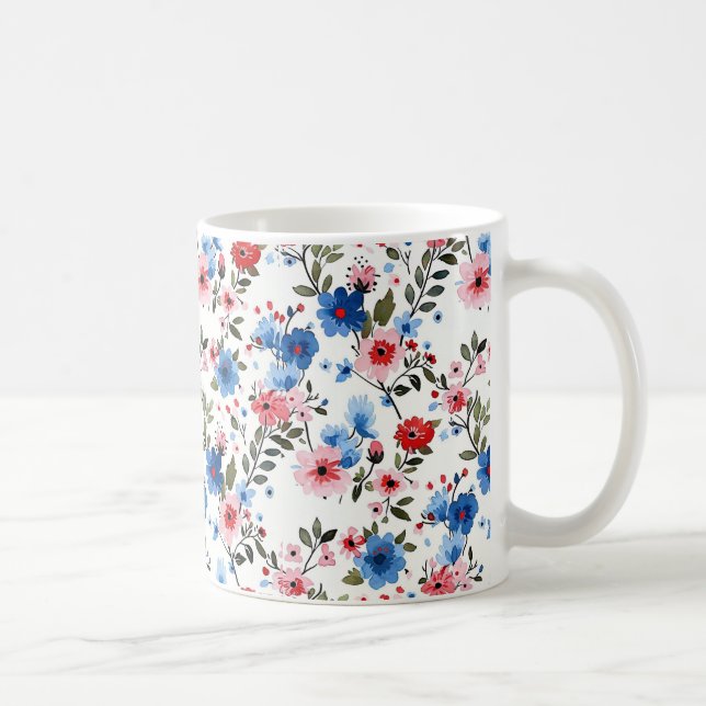 Taza De Café Azul y Rojo Floral  (Derecha)