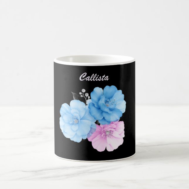Taza De Café Azul y Rosa Floral Chic (Centro)