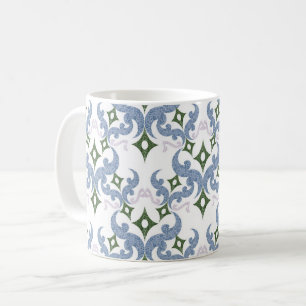 Taza De Café azul y verde damasco ornamento puntillismo