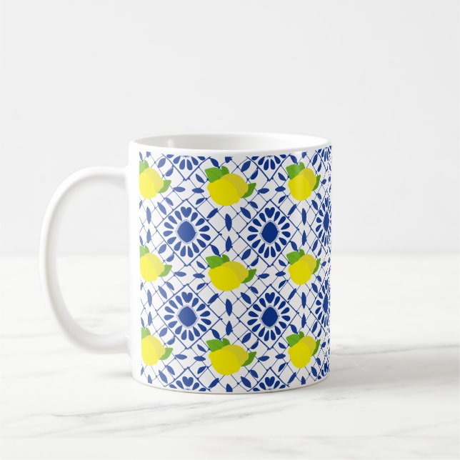 Taza De Café Azulejo de limón geométrico azul (Izquierda)