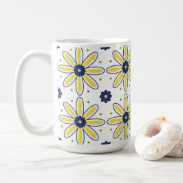 Taza De Café Azulejo de margarita mediterránea azul marino y am