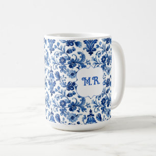 Taza De Café Azulejo Floral Azul Vintage Portugués