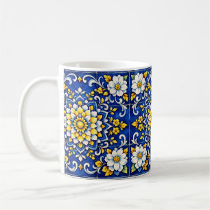 Taza De Café Azulejo luminoso del jardín de cobalto 