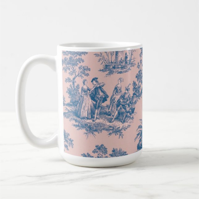 Taza De Café Azulejos de jouy azul y rosa elegante (Izquierda)