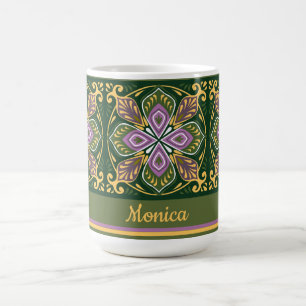 Taza De Café Azulejos de oliva y lavanda con nombre