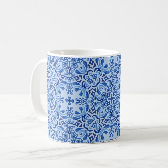 Taza De Café Azulejos mediterráneos de color azul pálido (Anverso izquierdo)
