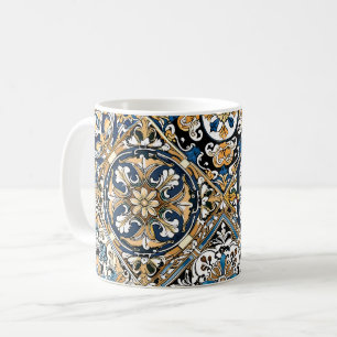 Taza De Café Azuleju español marroquí azul amarillo blanco negr