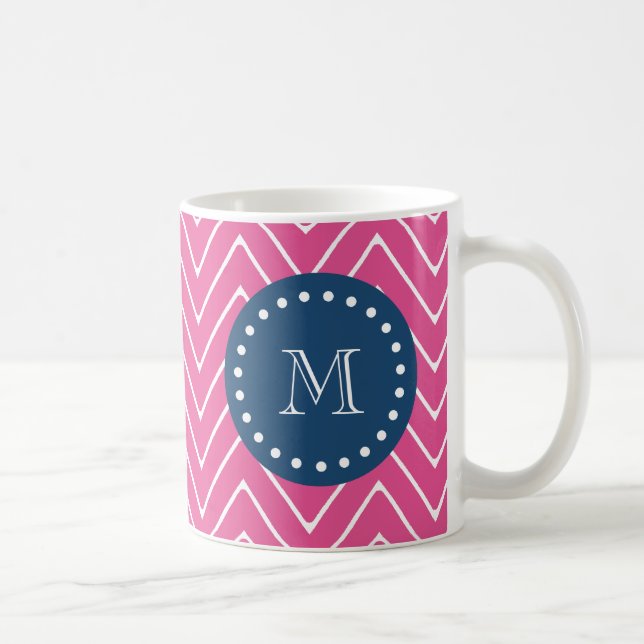 Taza De Café Azules marinos, modelo de Chevron de las rosas (Derecha)