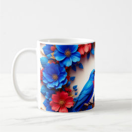 Taza De Café Azules Vibrantes Pájaros Descansando Entre Flores 