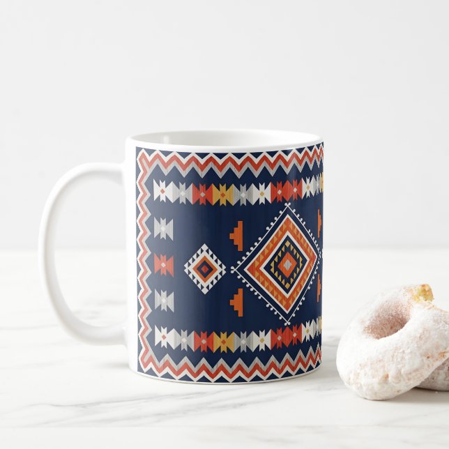 Taza De Café Azure Navy and Terracotta Geometric Tribal (Con donut)
