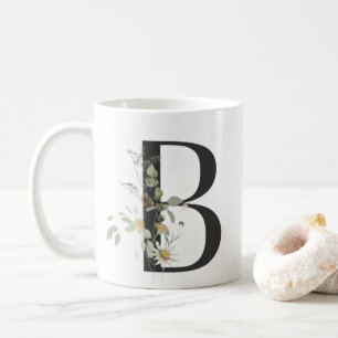 Taza De Café B inicial con flor de color suave Café Mug