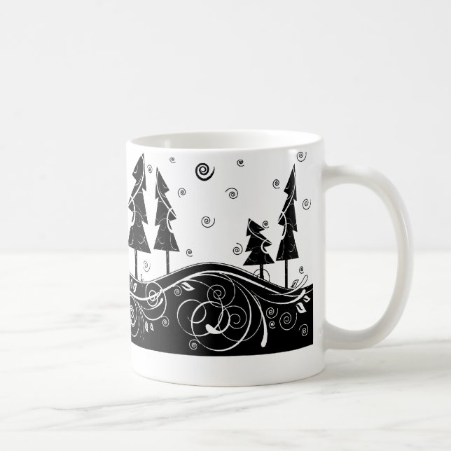 Taza De Café b&w árboles de Navidad (Derecha)