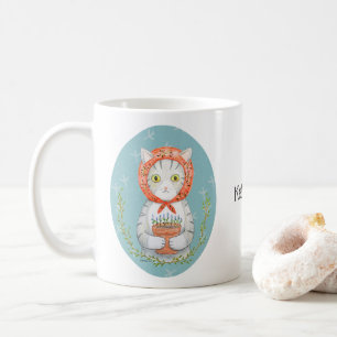 Taza De Café Babushka Cat Gray Tabby Cat Gift Nombre personaliz
