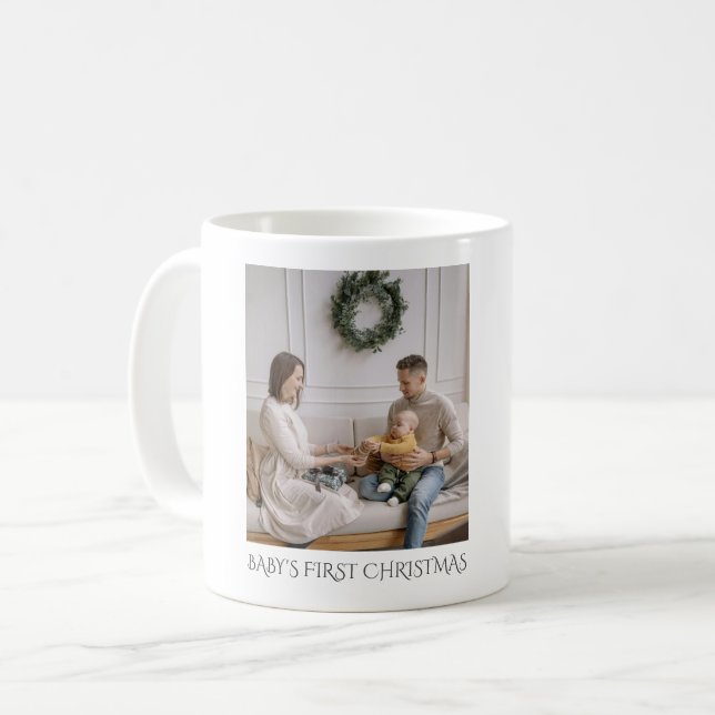 Taza De Café Baby First Christmas Family Photo Keepsake (Anverso izquierdo)