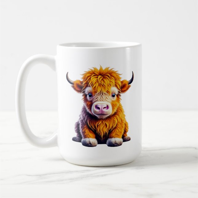 Taza De Café Baby Highland Cow Adorable Ai Art (Izquierda)