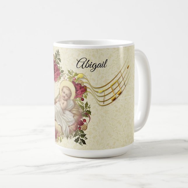 Taza De Café Baby Jesus Navidades Floral Music (Anverso derecho)