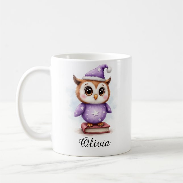 Taza De Café Baby Owl in Pajamas Custom Name Mug (Izquierda)