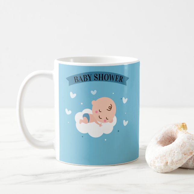 Taza De Café Baby Shower azul claro y PERSONALIZADO (Con donut)