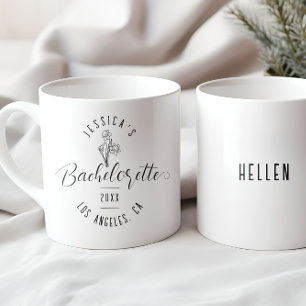 Taza De Café Bachelorette Birth March Moda Flor Script negro