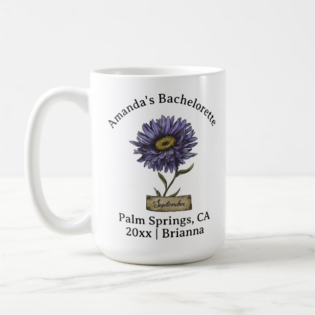 Taza De Café Bachelorette Nacimiento Mes Flor Aster Septiembre (Izquierda)