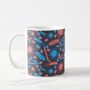Taza De Café Bacteria Brillante Microorganismo rosa azul
