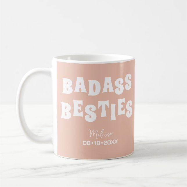 Taza De Café Badass Besties Graciosa Bridesmaid Favor Regalo (Izquierda)