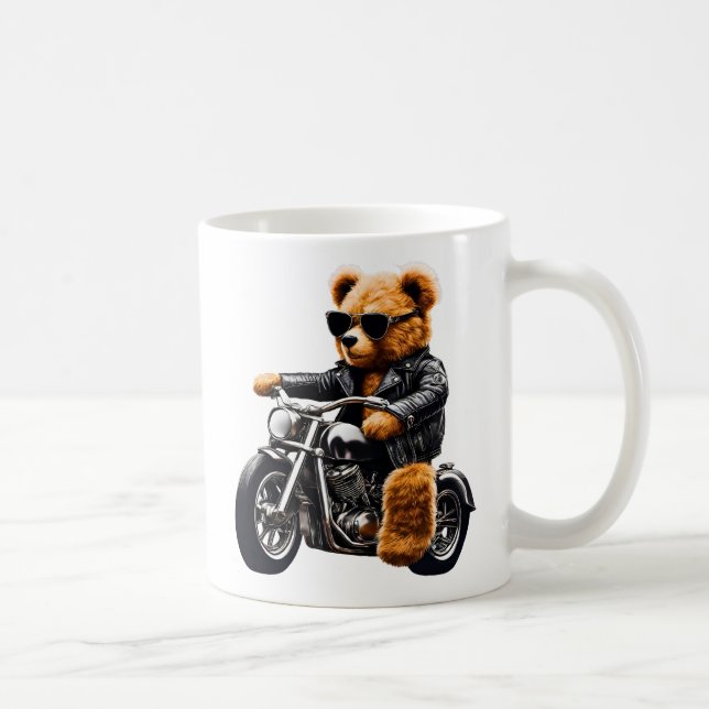 Taza De Café Badass Biker Teddy Bear Art – Funny Leather-Clad (Derecha)