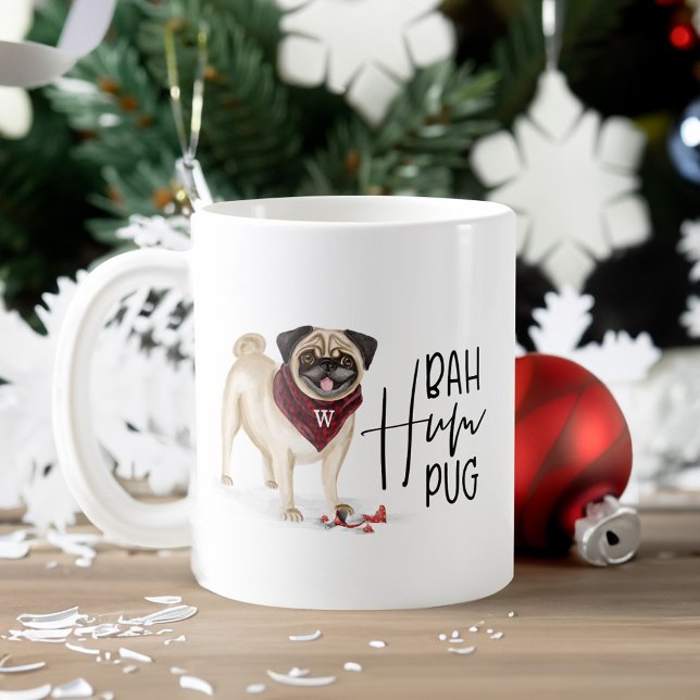 Taza De Café Bah Humpug Naughty Dog acuarela Cute Pug Dog (Bah Humpug Naughty Dog Watercolor Cute Pug Dog Coffee Mug)
