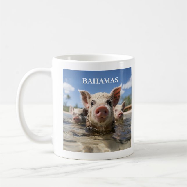 Taza De Café Bahamas Cerdos Nadando - Exuma Pig Beach Adventure (Izquierda)