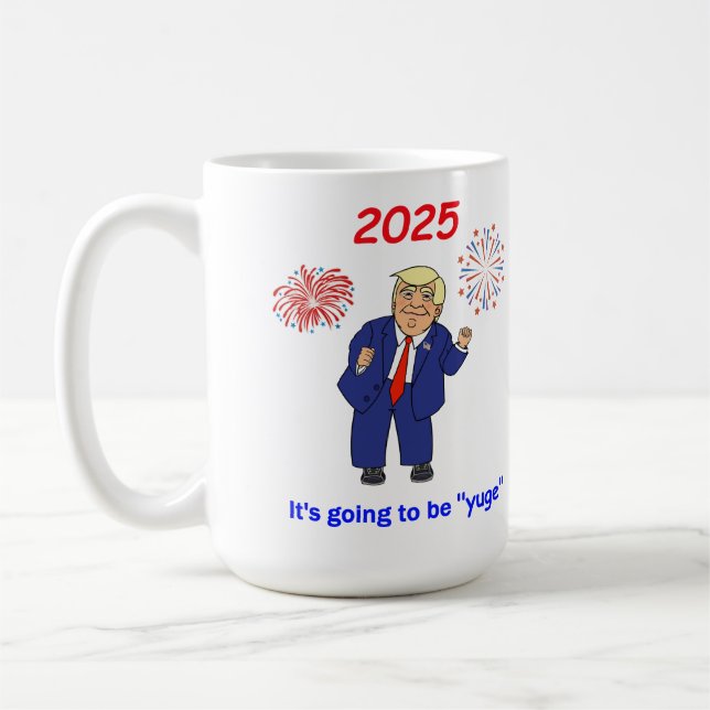Taza De Café Bailando con el diseño de Trump - "Yuge" (Izquierda)