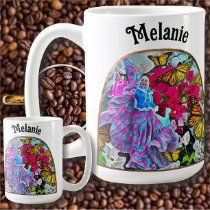 Taza De Café Bailando con flores y mariposas PV01